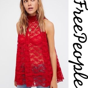 🌸NWOT Free People Myrna Lace Swing Tank Top Red